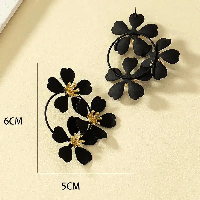 Elegant Big Camelia Flowers Stud Earrings White Black Color Copper Earrings Classic