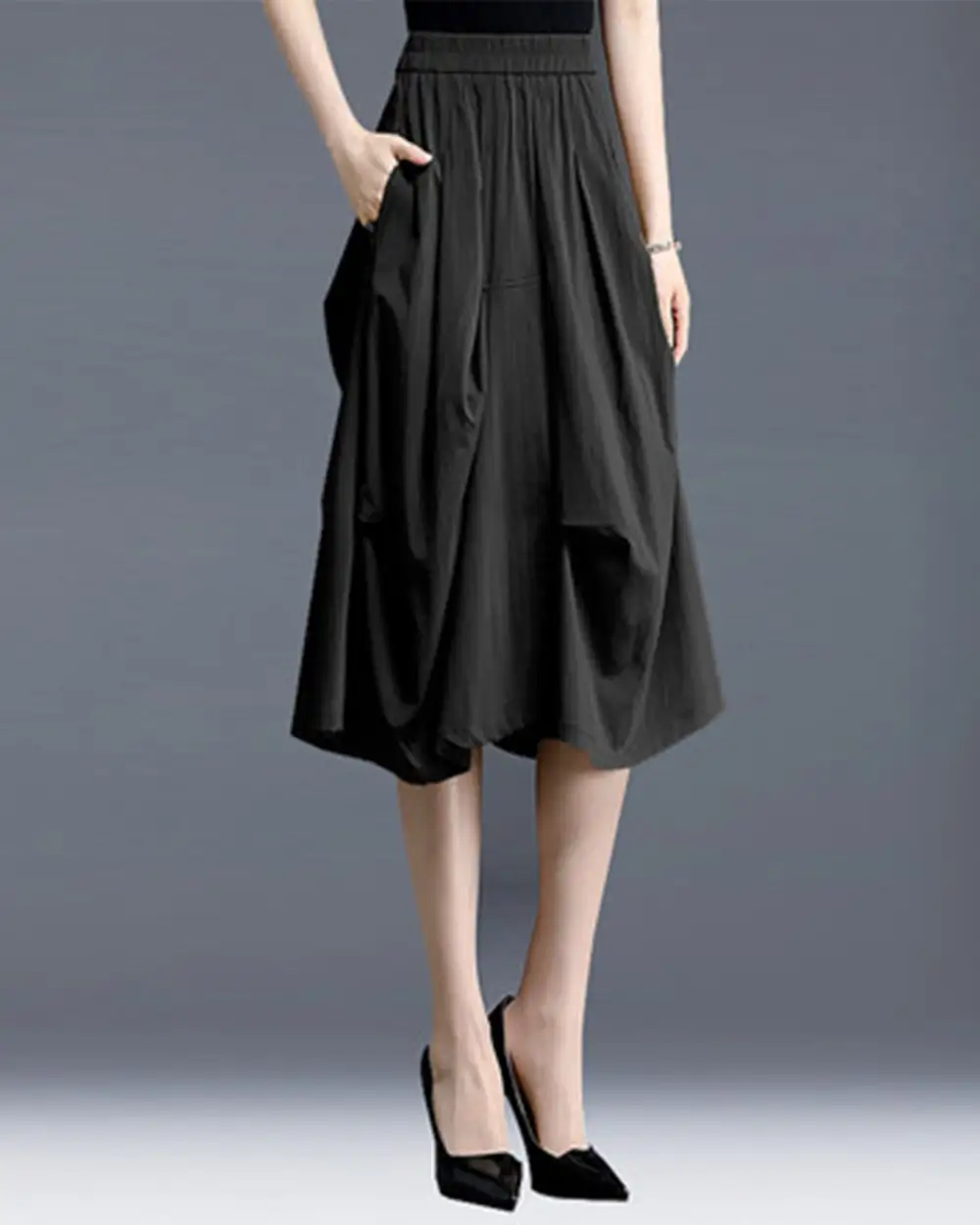 Soft Pocketed Linen A Line Midi Skirt