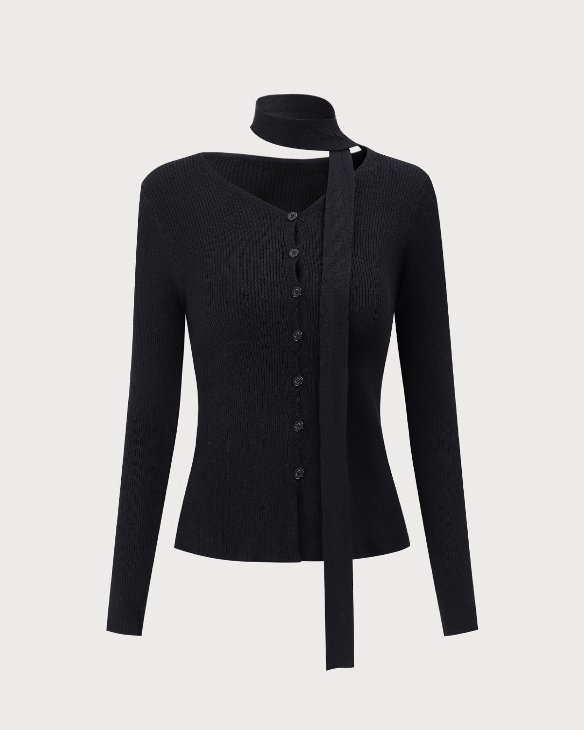 Women's Black Ribbed Knit Slim Cardigan