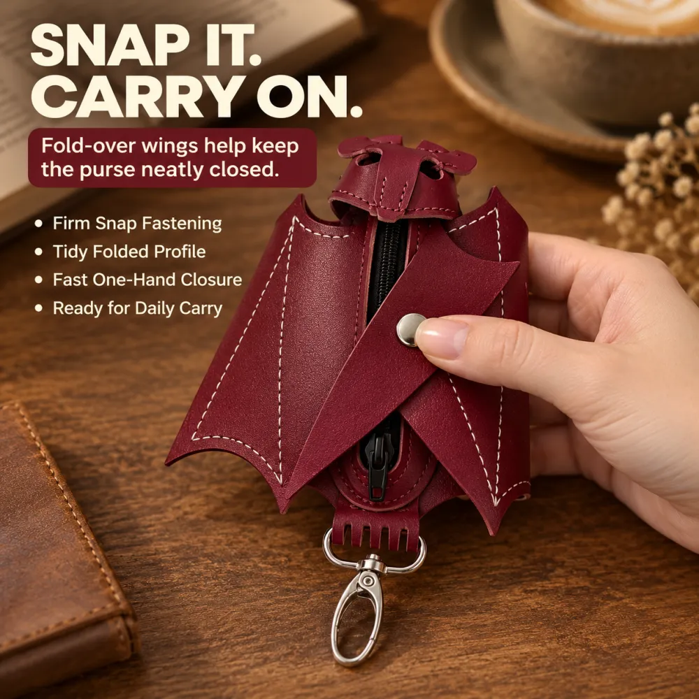 Bat shaped Gothic faux leather compact wallet - mini crossbody fashion bag with detachable shoulder strap, a terrifying Gothic accessory for nightclubs and holiday costumes