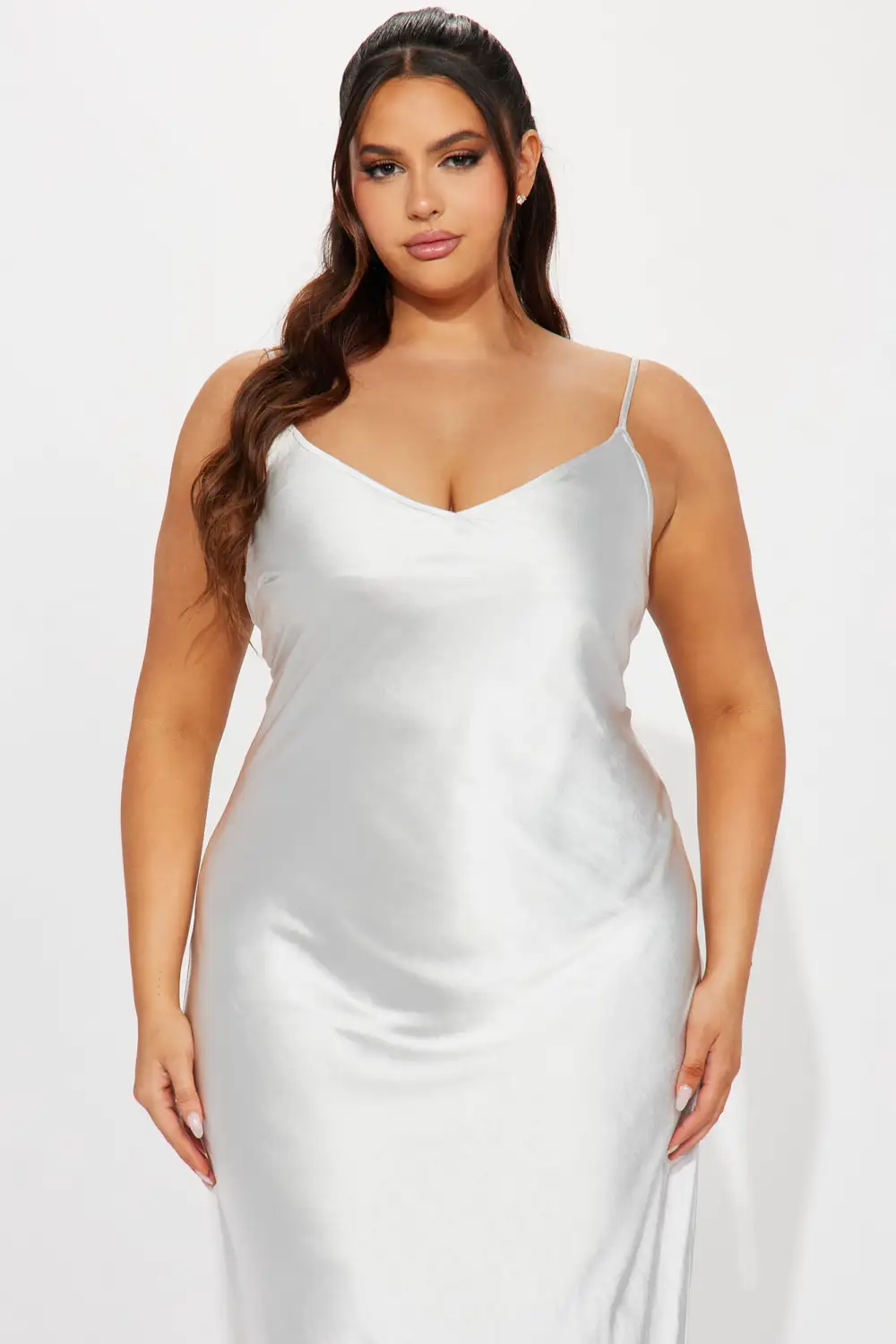 Esperanza Satin Midi Dress - Silver