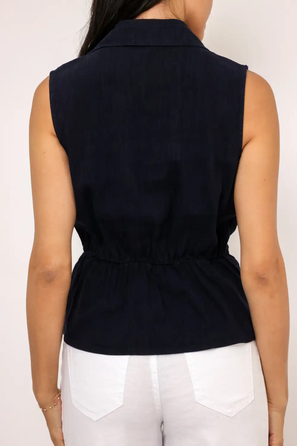 Collar Sleeveless Linen Shirt