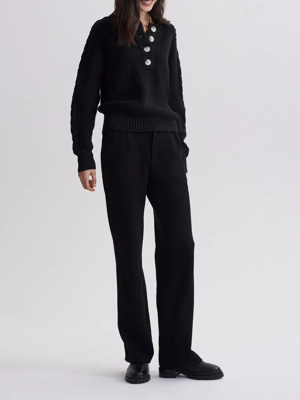 Button Crew Neck Sweater