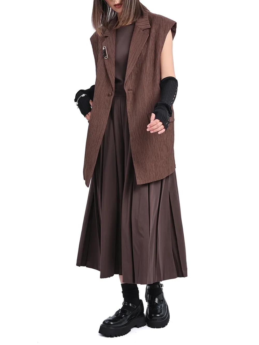 Brown Sleeveless Cut - out Maxi Dress