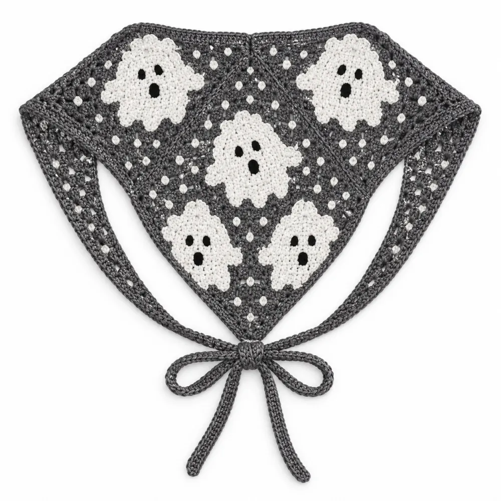 Women's Halloween Polyester Triangle Bandana - Crochet Boho Bandana with Ghost/Bat/Web Pattern, Triangle Shape