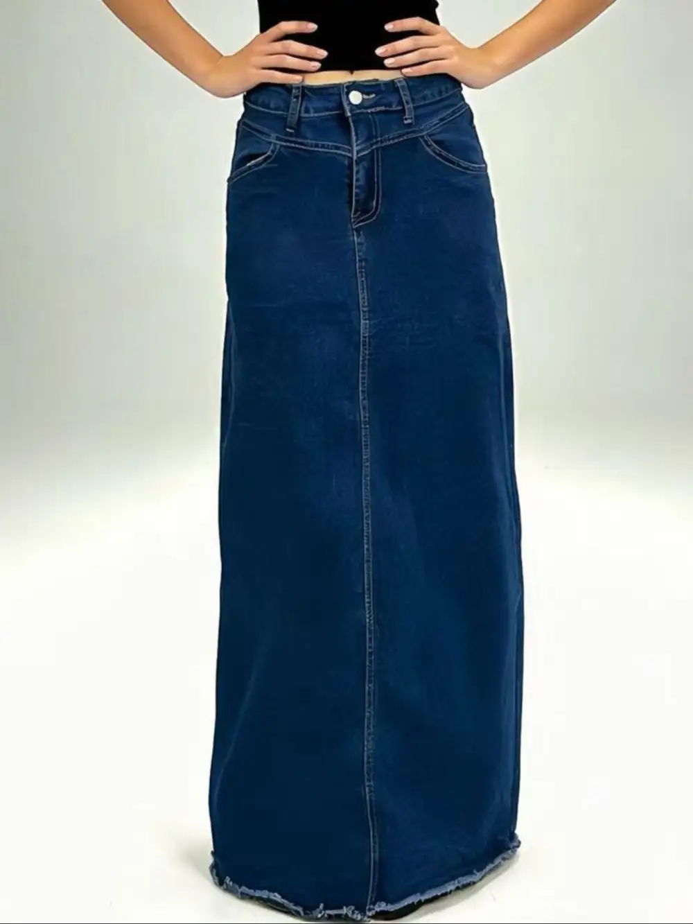 Denim Raw Maxi Skirt