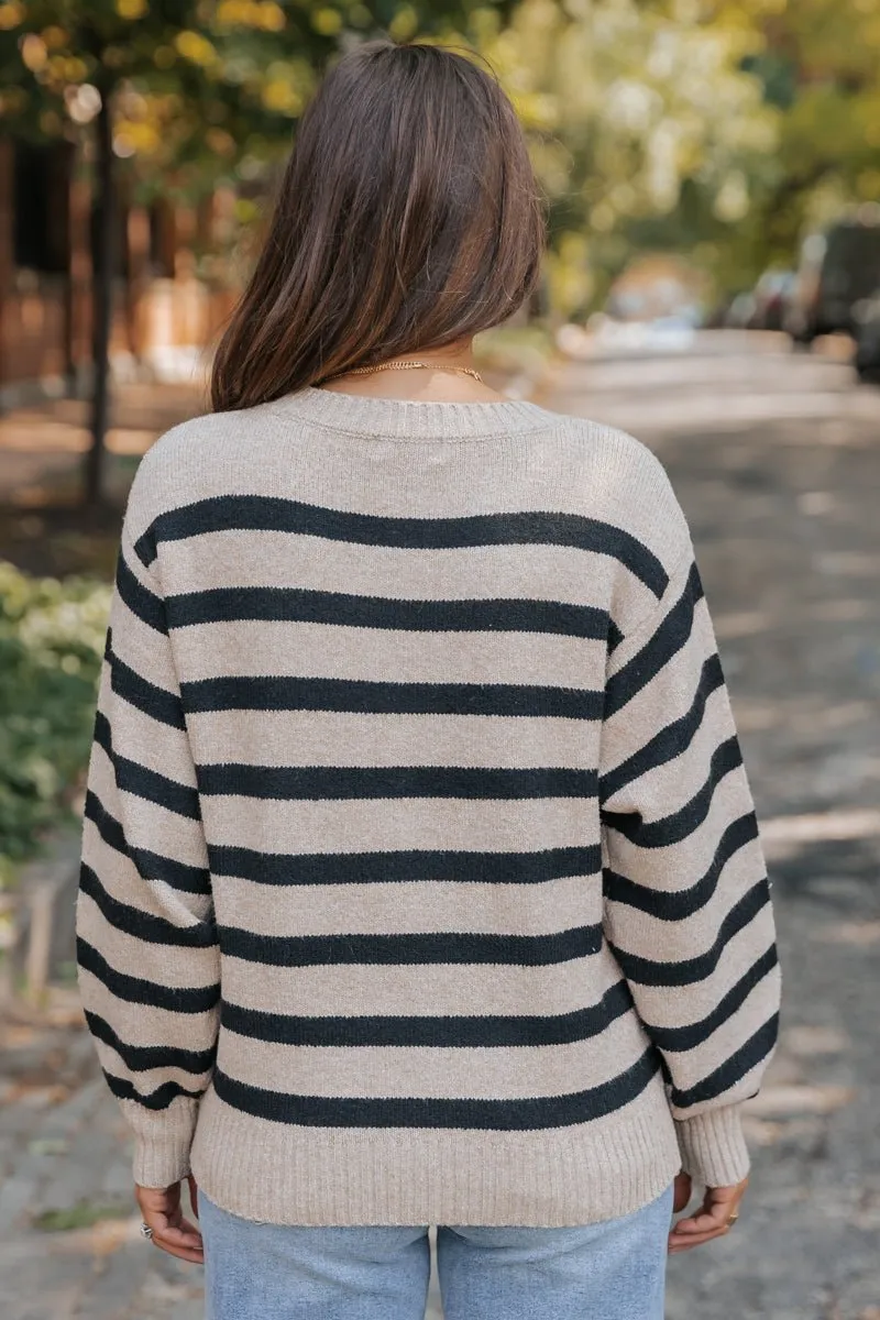 Black and Mocha Striped Pullover Sweater