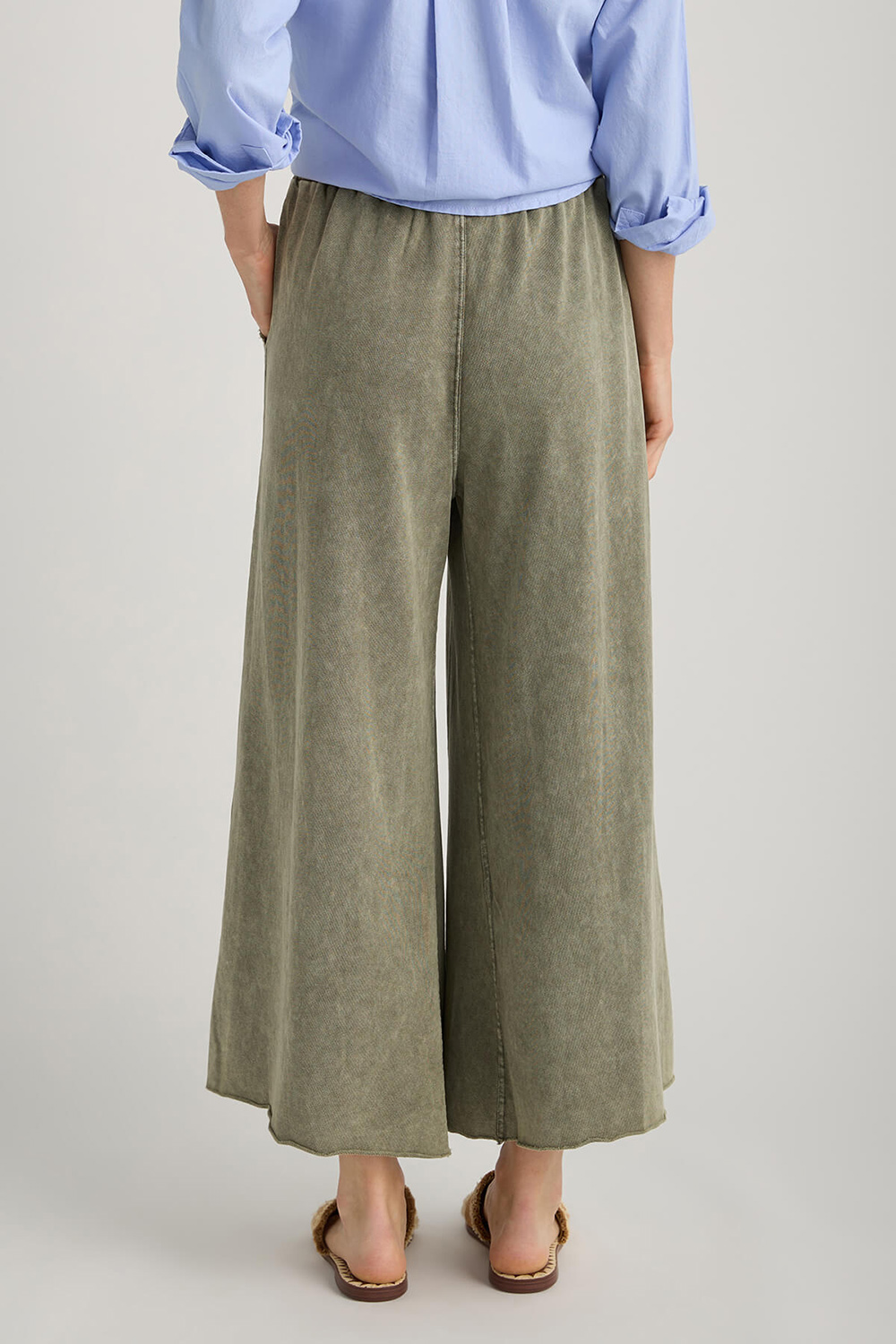 Easel Wide Leg Knit Pants - faded teal