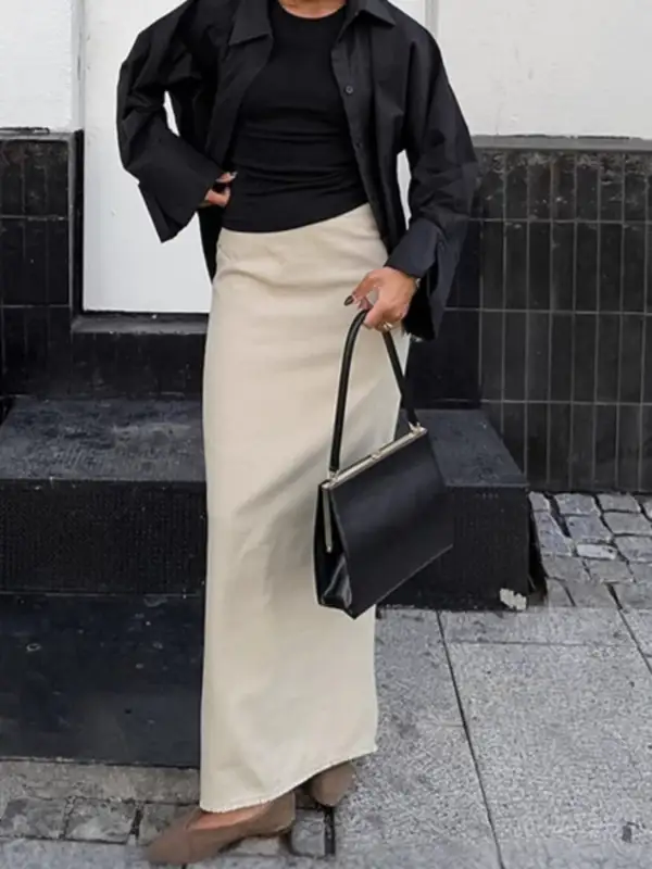 Cotton Blend Slit Skirt