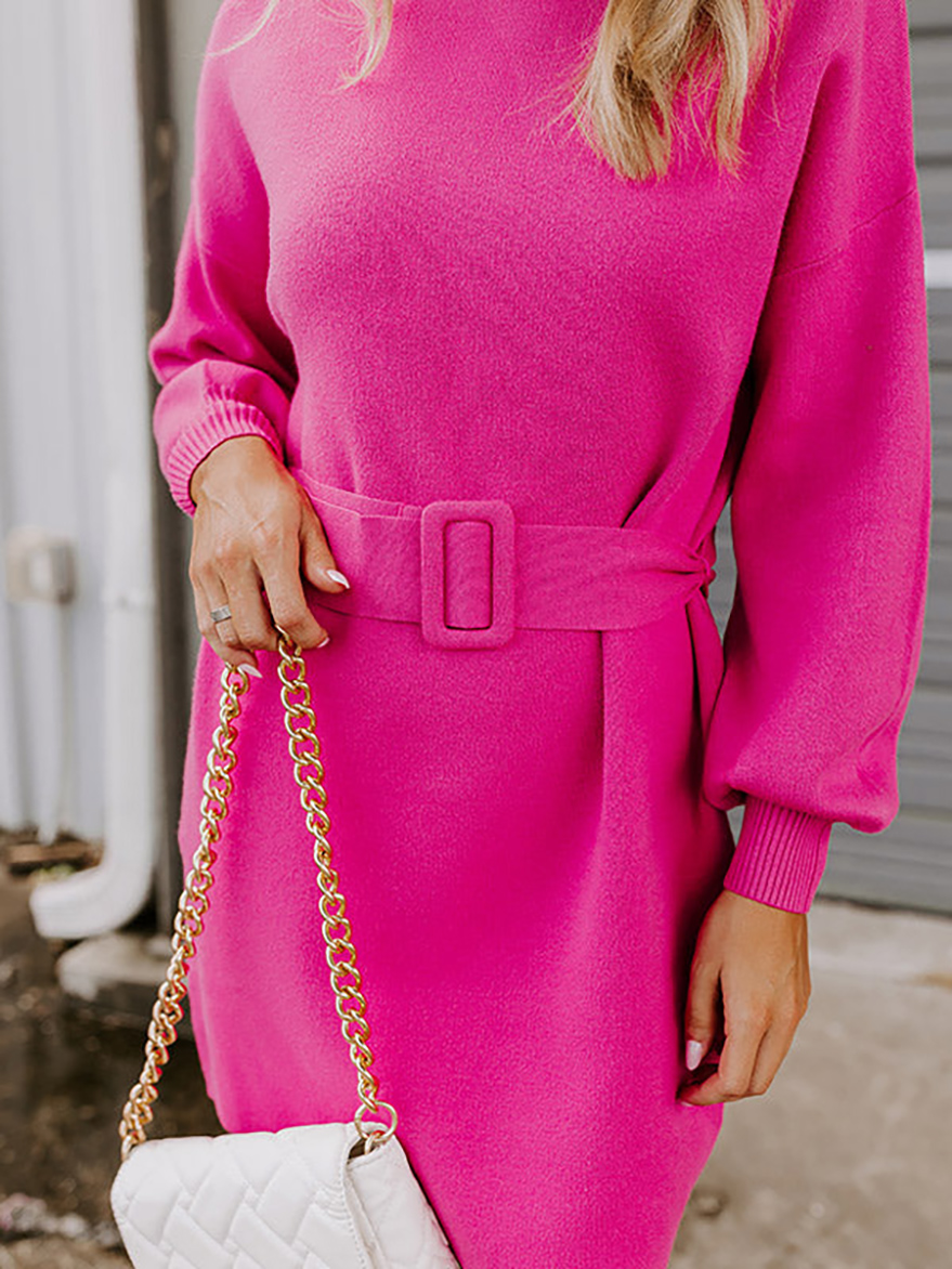 Women's Pink Turtleneck Sweater Dress