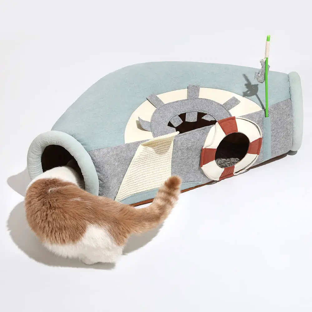 Ship UFO Collapsible Tube with Scratching Ball Cat Tunnel Bed