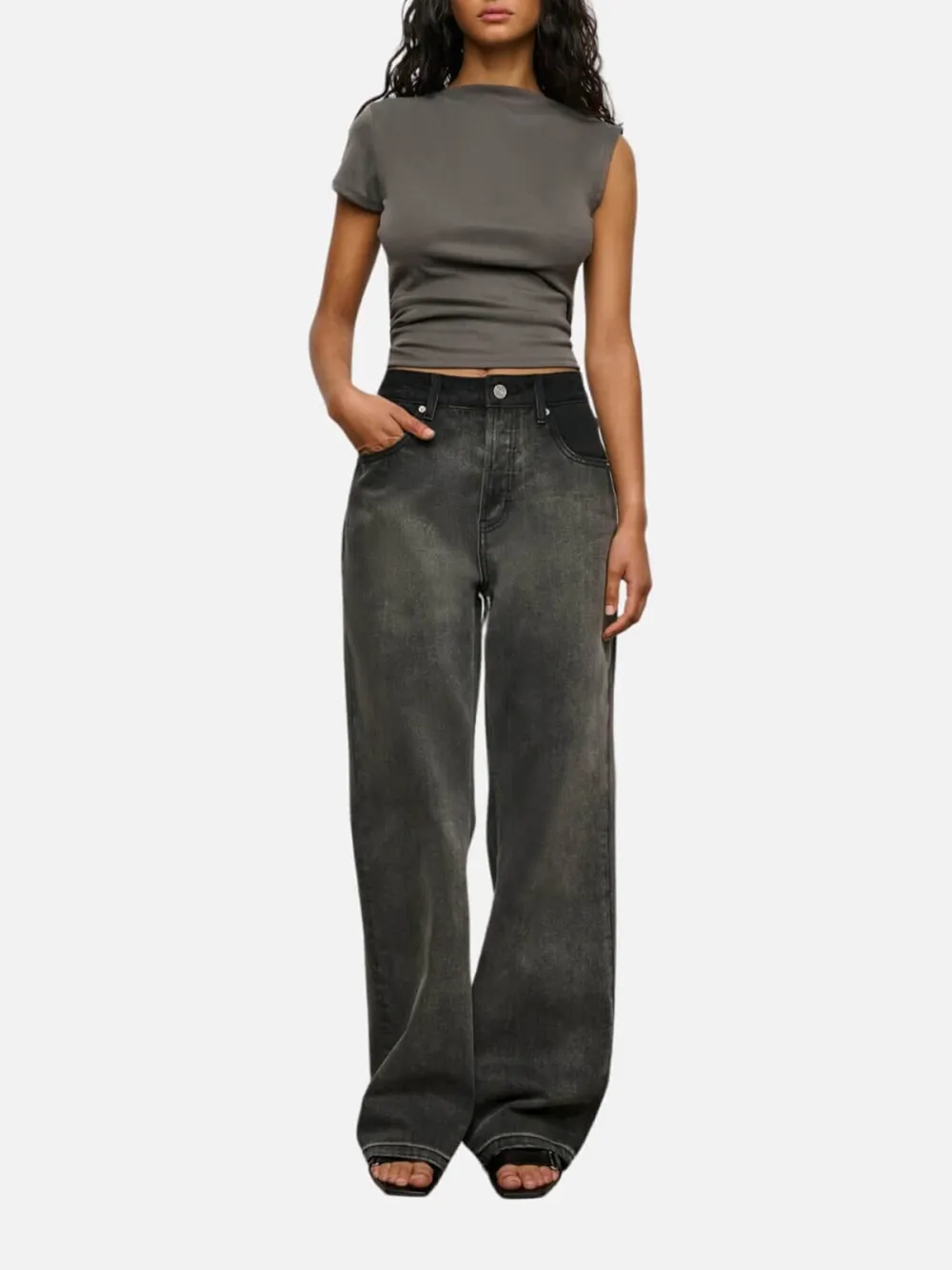 Side Ruched One Sleeve Top