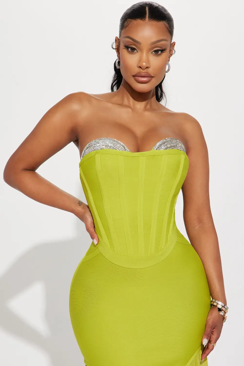 Gloria Bandage Embellished Gown - Chartreuse