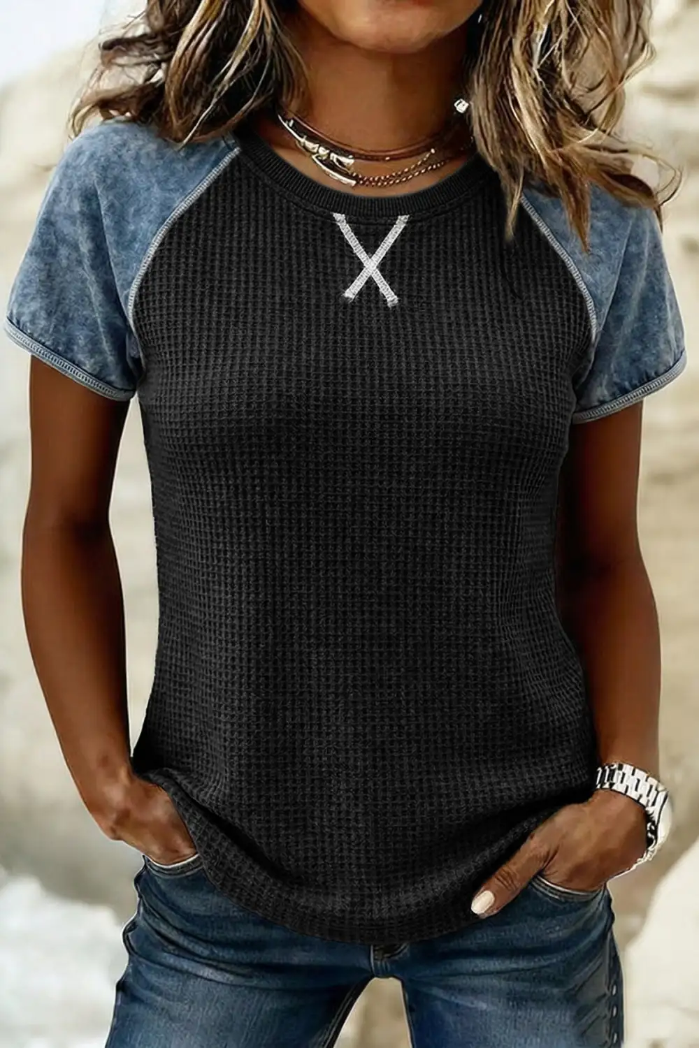 Carbon Waffle Knit Seam Tee
