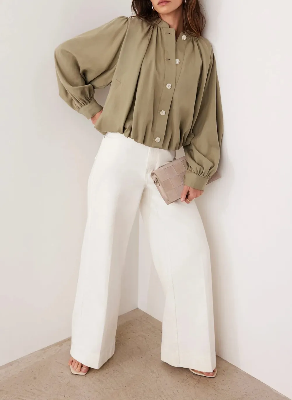 Casual Style Khaki Bubble Hem Jacket