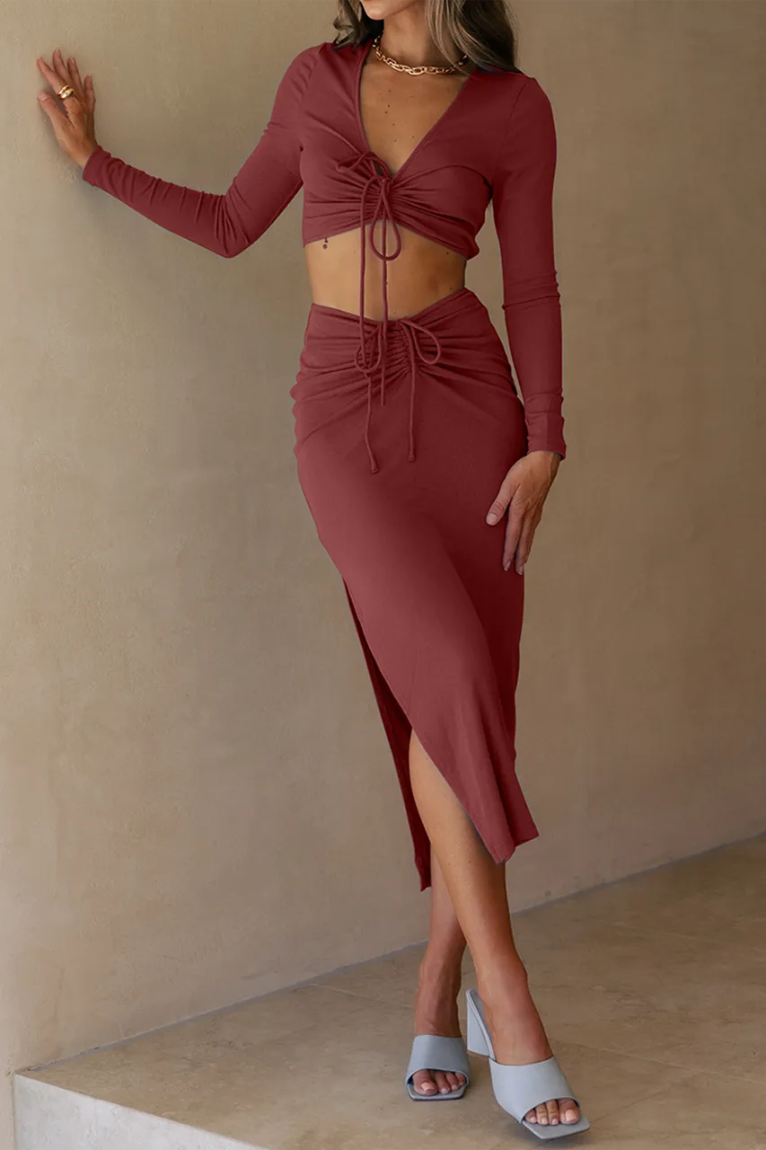 Tie Front Cut Out Long Sleeve Crop Top