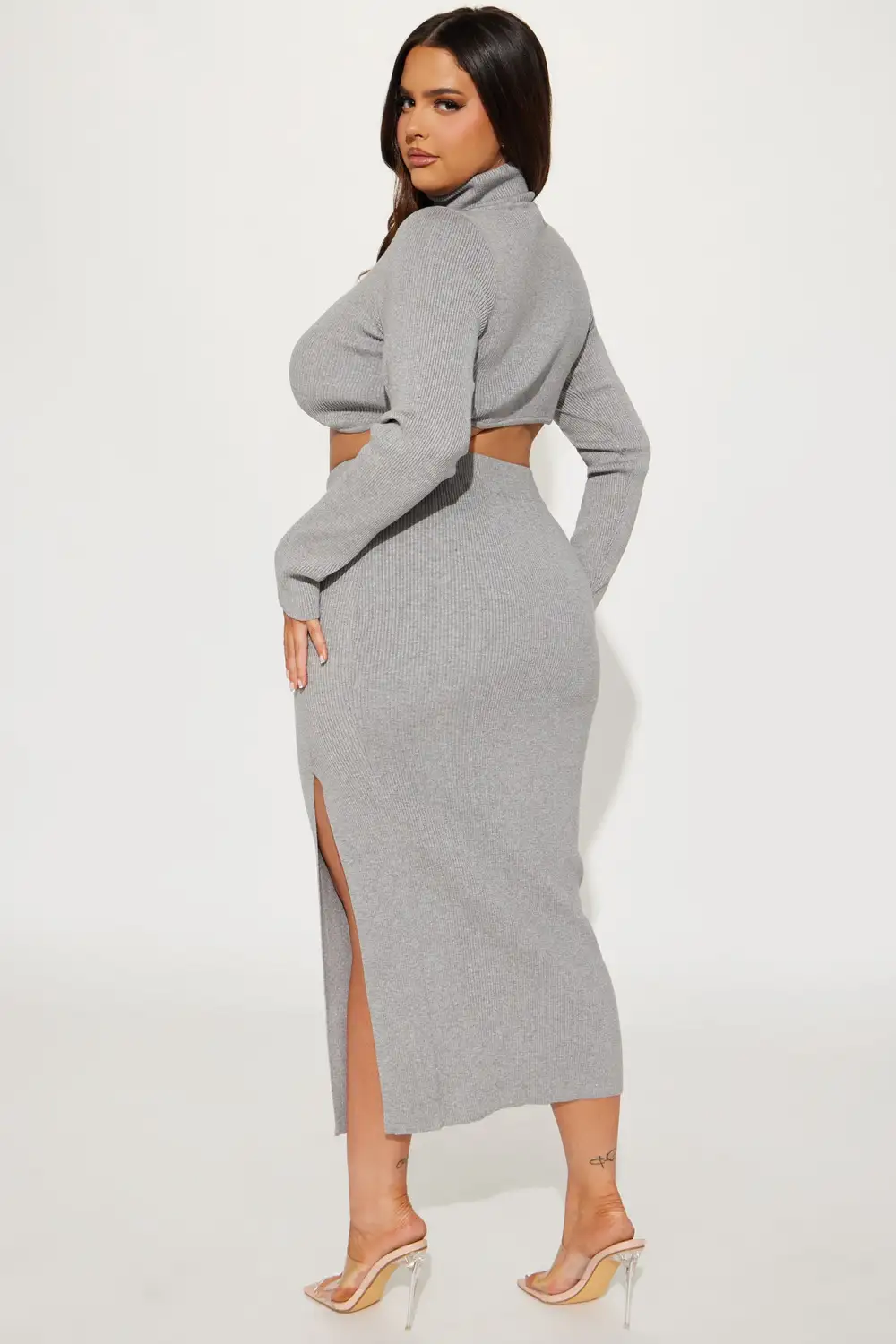 Heather Sweater Skirt Set - Grey
