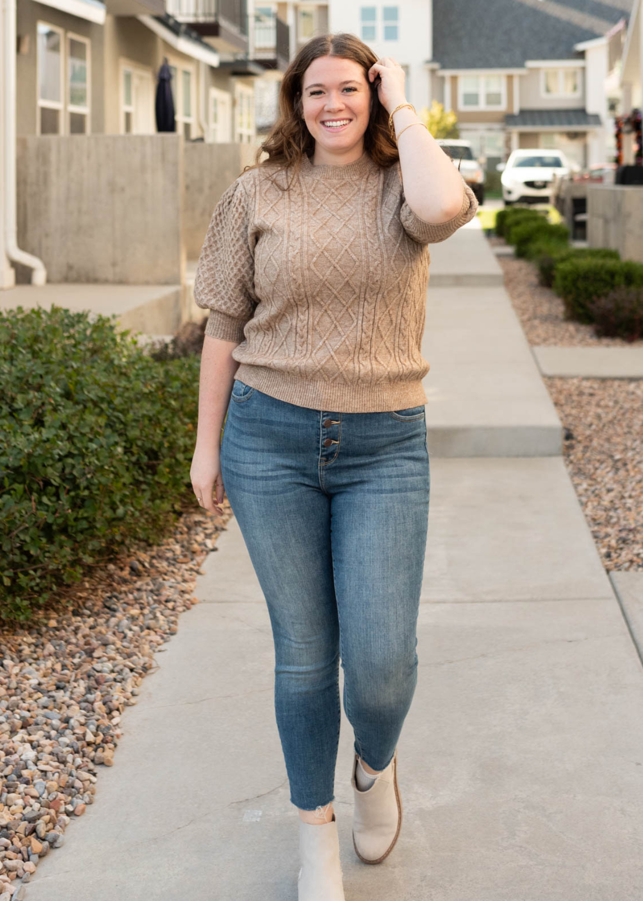 Alaina Taupe Short Sleeve Sweater