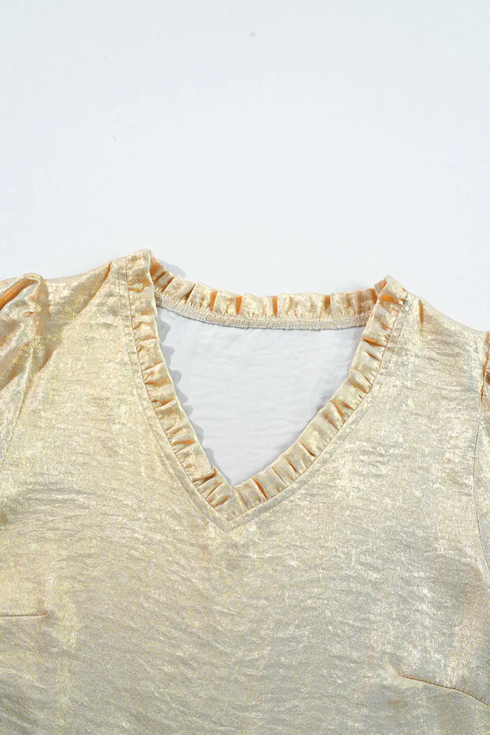 Softly Styled Frilled V-Neck Puff Sleeve Blouse