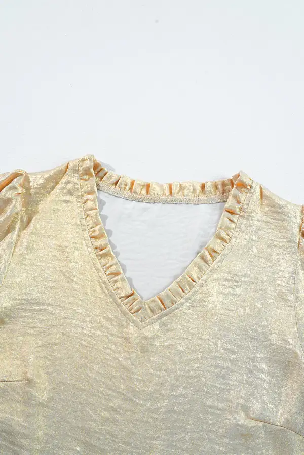 Softly Styled Frilled V-Neck Puff Sleeve Blouse