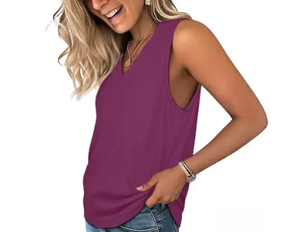 Women Summer Sleeveless V Neck Tank Top, Slimming Loose Fit Casual Tee for Daily
