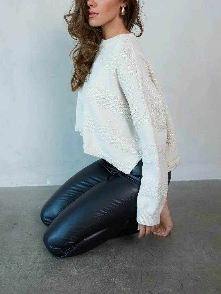 Tonal Striped Knit Cropped Sweater