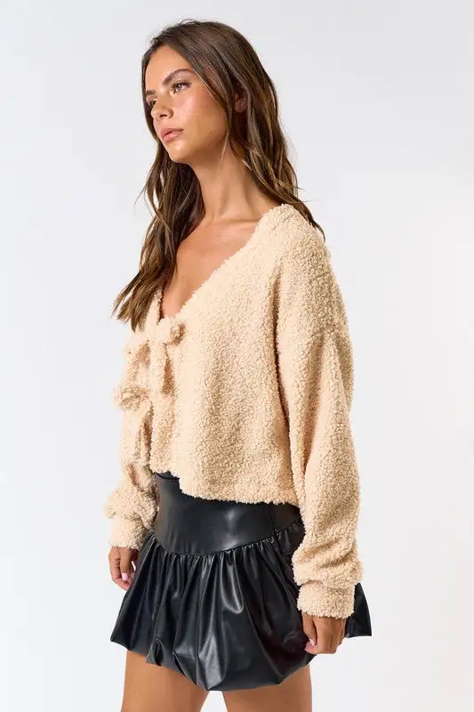 Fly Away Front Tie Teddy Cardigan Top