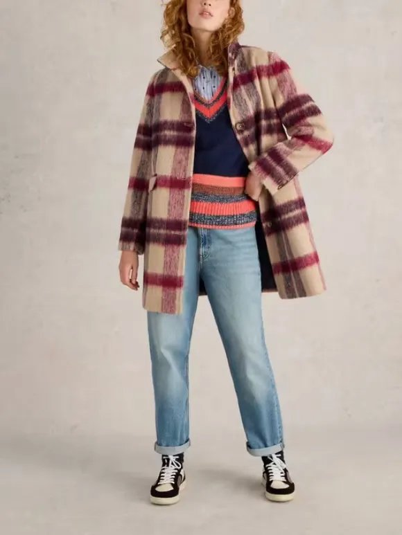 Check Coat In Pink Multi