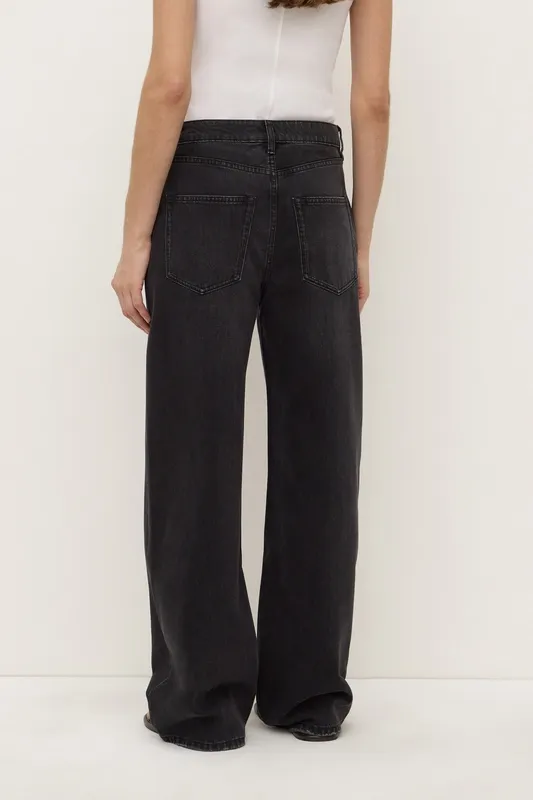 Faded Black Mid-Rise Curved-Leg Jeans