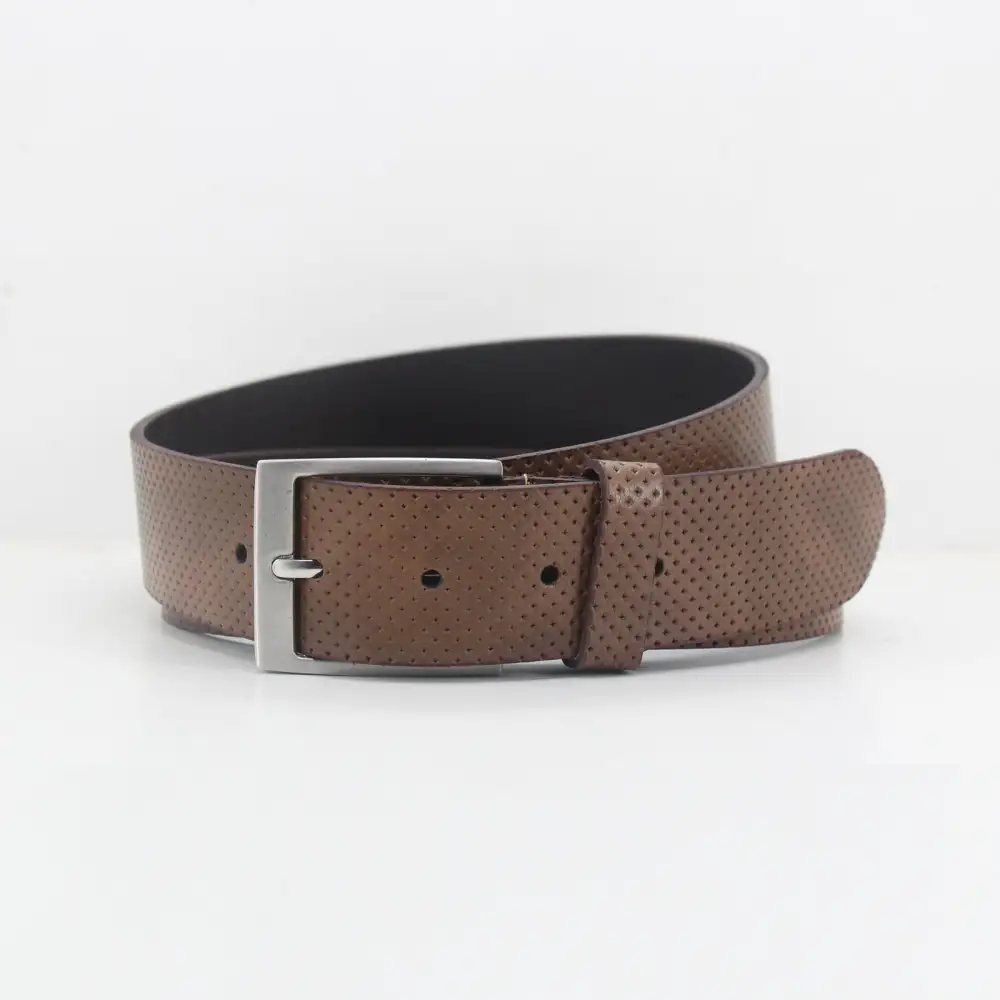 Perforated Metal Buckle Leather Belt
