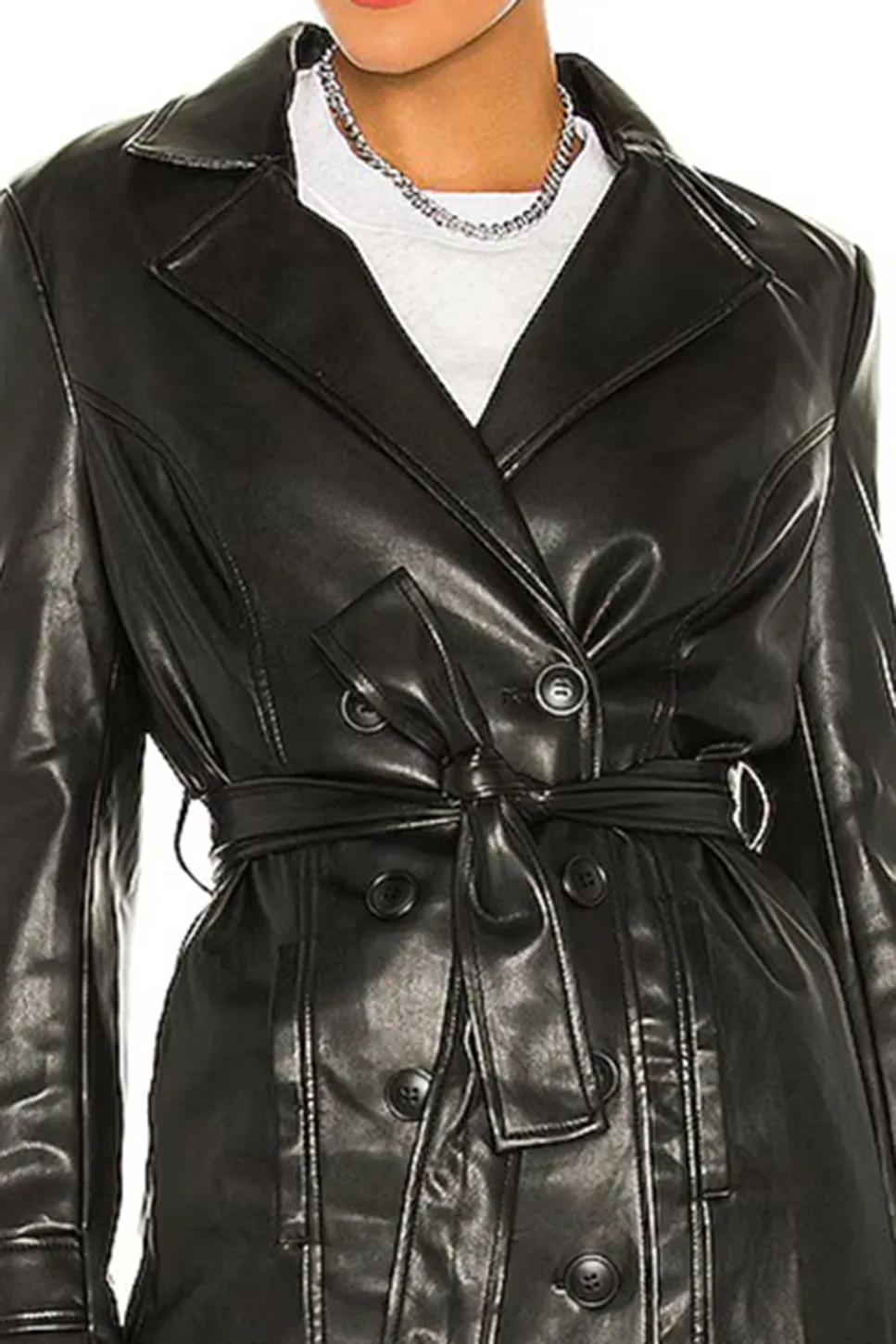 Faux Leather Trench Coat