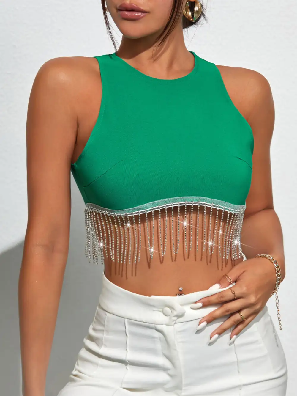 Fringe Hem Round Neck Tank Top