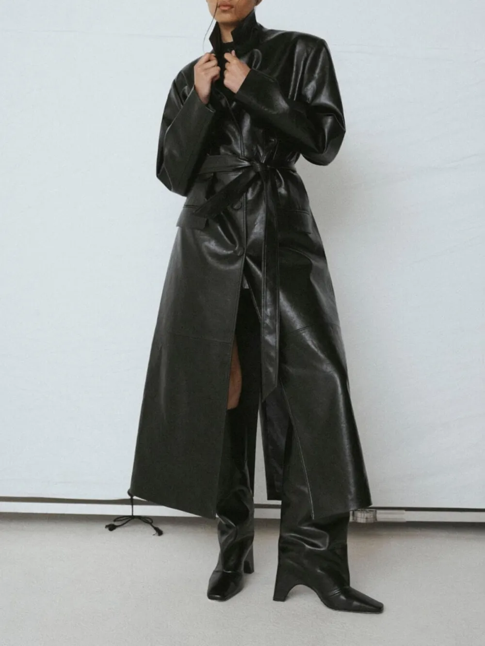 PU Tied Long Coat