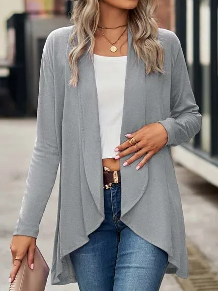 Wrap Loose Casual Plain Coat