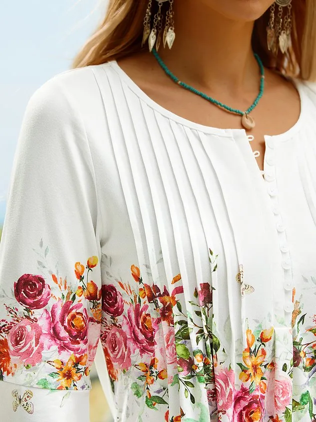 Floral V Neck Regular Fit Casual Top