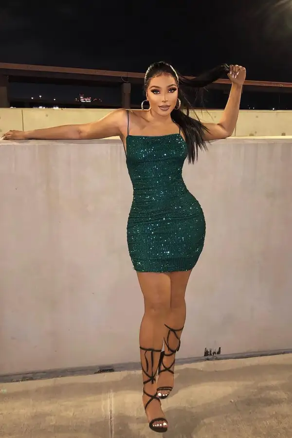 Shine Bright Sequin Mini Dress - Hunter