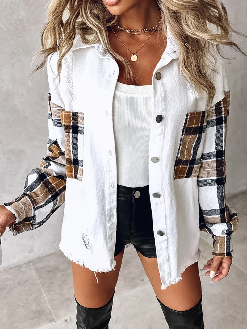 Women's contrast plaid patchwork jacket