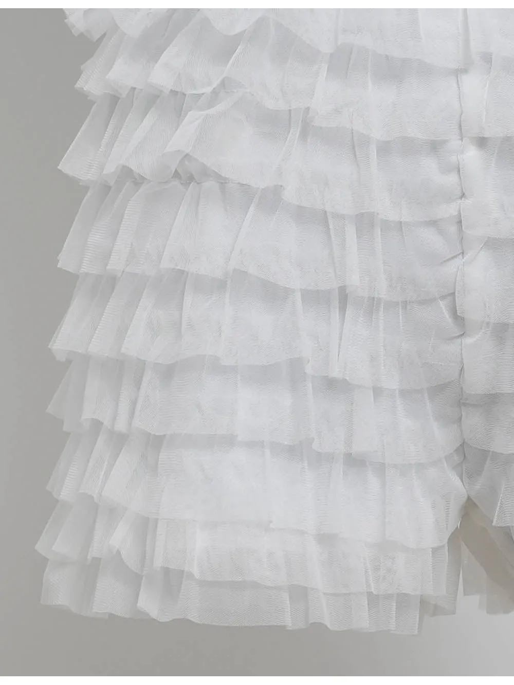 Tiered Mesh Ruffle Solid Color Elastic Waist Mini Shorts