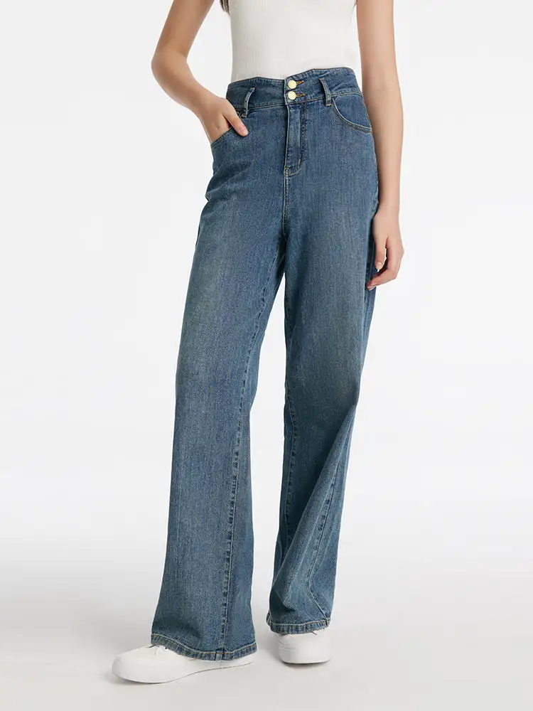 Pre-Order High-Waisted Loose Straight Full Length Women Jeans