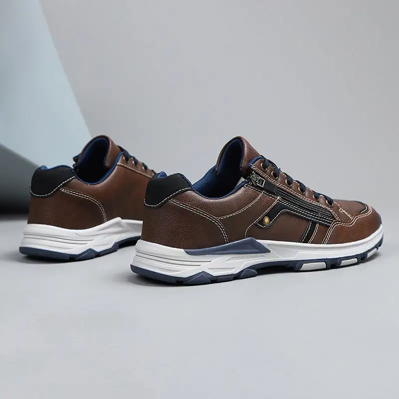 ⏰Limited Time Sale 70% OFF - Men's Genuine Leather Hiking Shoes - Outdoor Work Shoes -Side Zipper, Lightweight, Wide Toe Box, Arch Support, Shock Absorption, Waterproof, Slip-Resistant