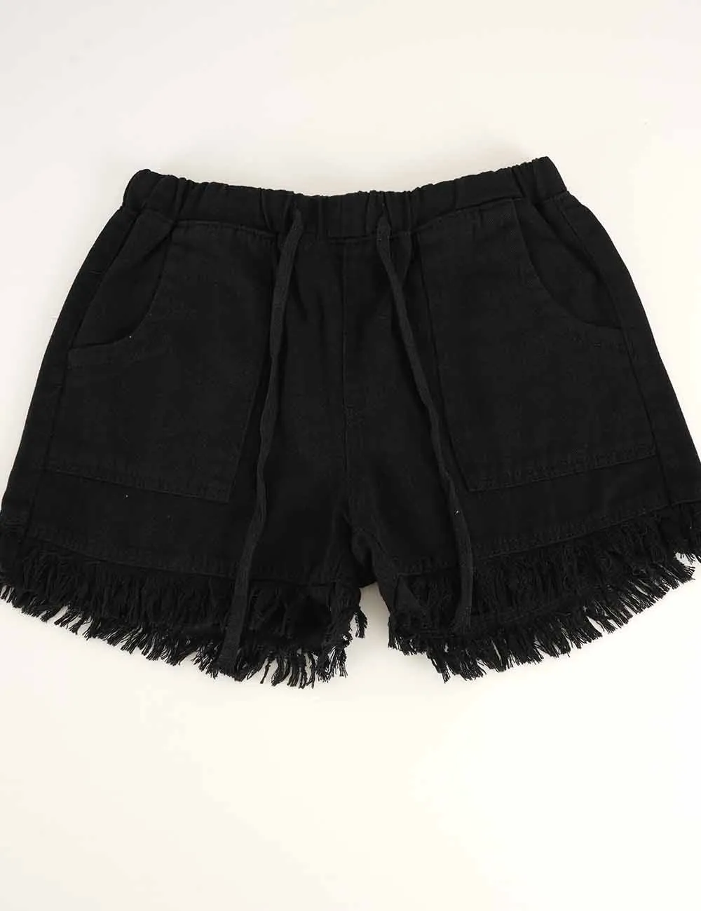 Drawstring Waist Frayed Hem Denim Shorts