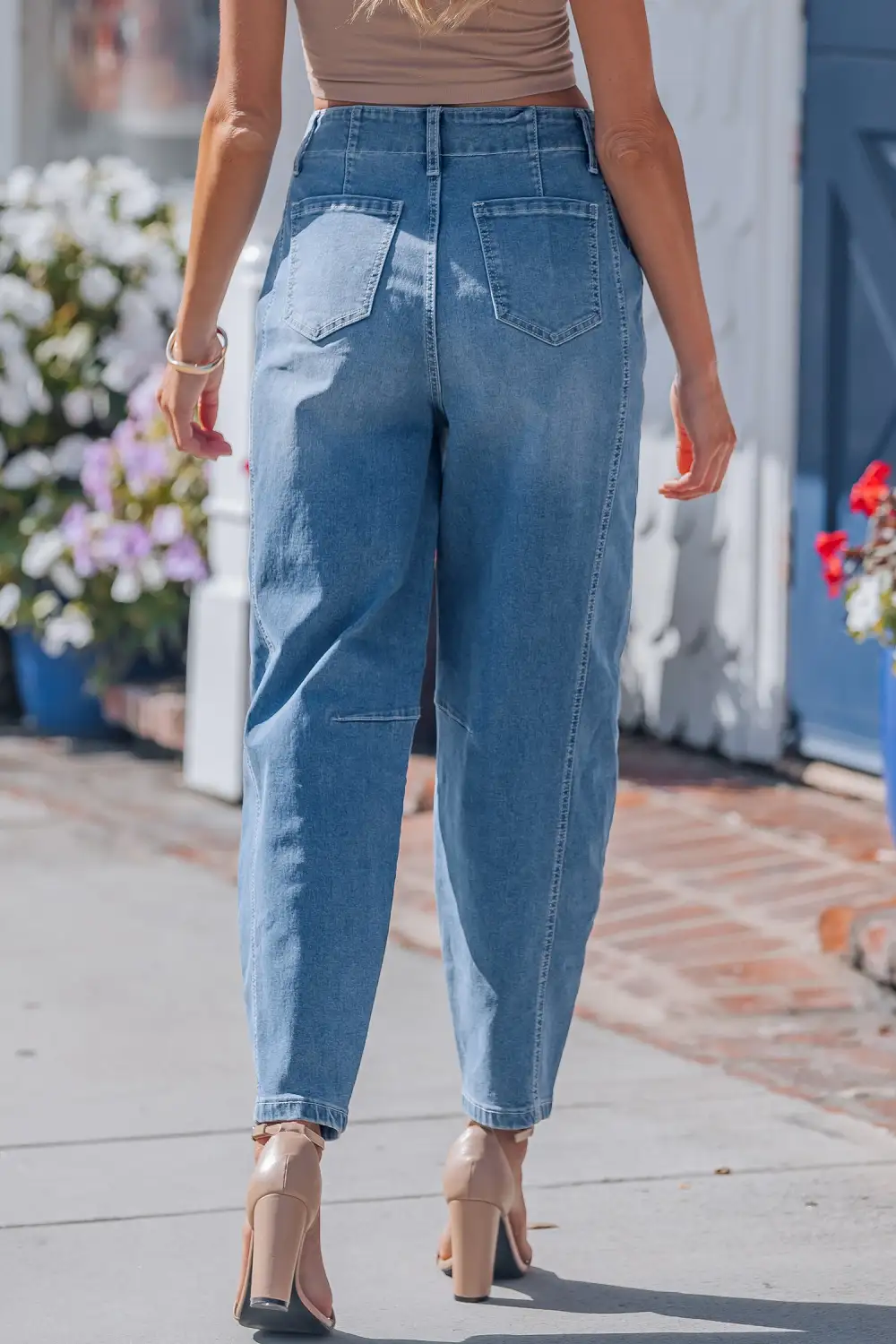 Medium Wash Cuffed Barrel Jeans
