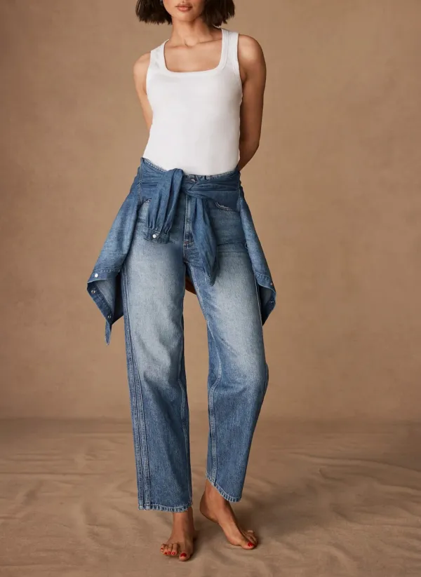 Casual Style Barrel Leg Jeans