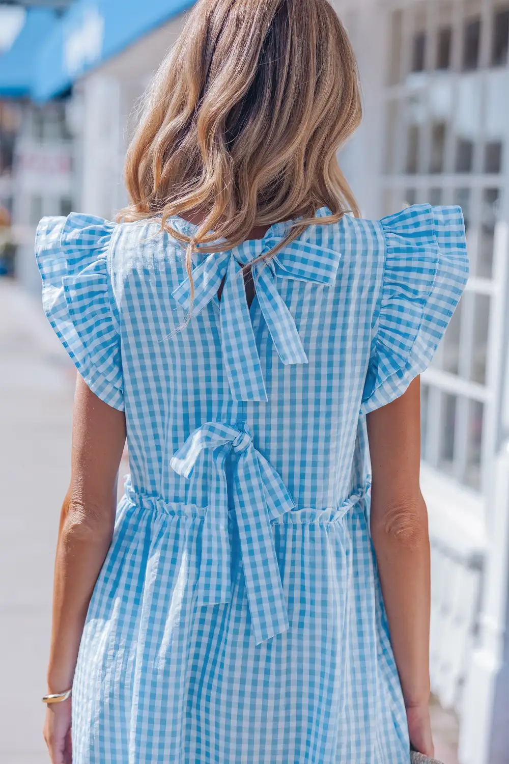 Structured Shape Plaid Ruffle Short Sleeve Maxi Dress