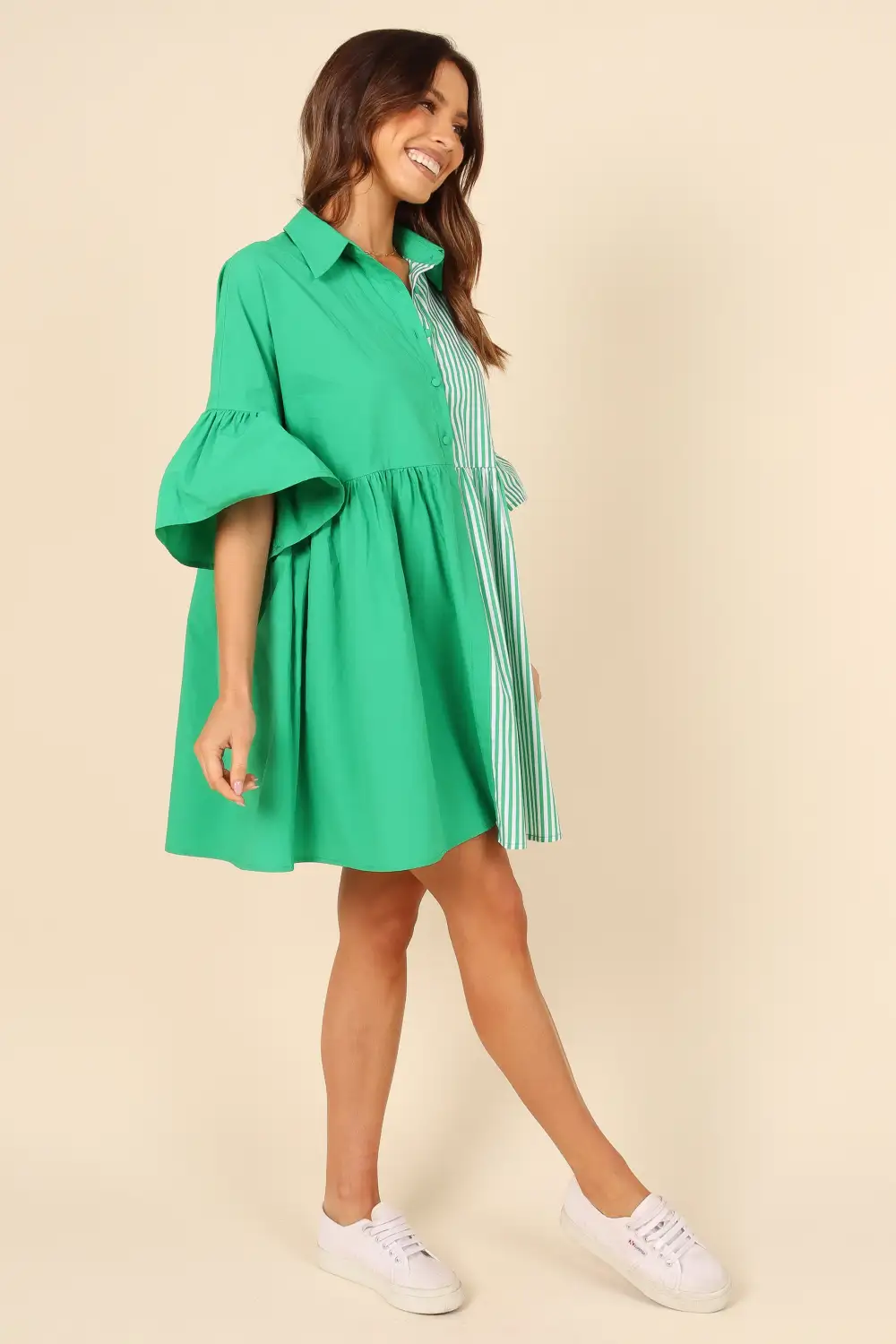 Didi Frill Mini Dress - Green Stripe