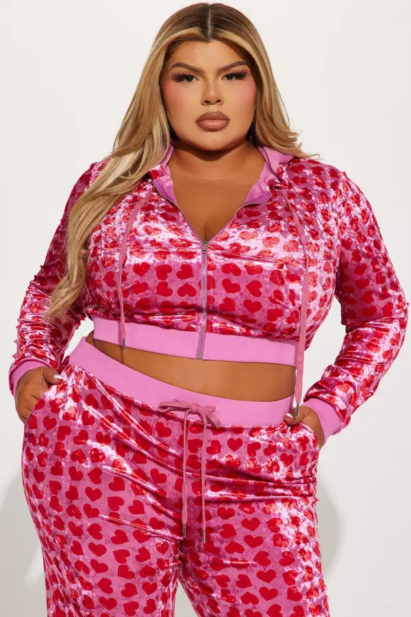 Valentine Crush Velvet Pant Set - Pink/combo