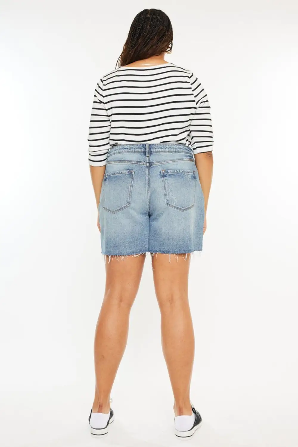 Textured Simple Raw Hem Shorts