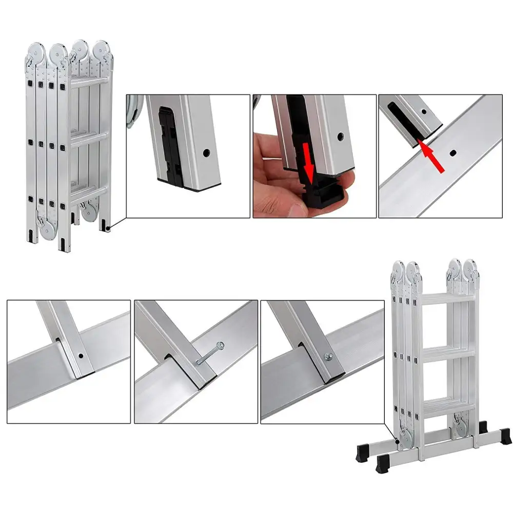 Folding Telescoping Ladder Aluminium Multi-Purpose 7 in 1 Heavy Duty Combination 12.5/15.5/18.5 Feet