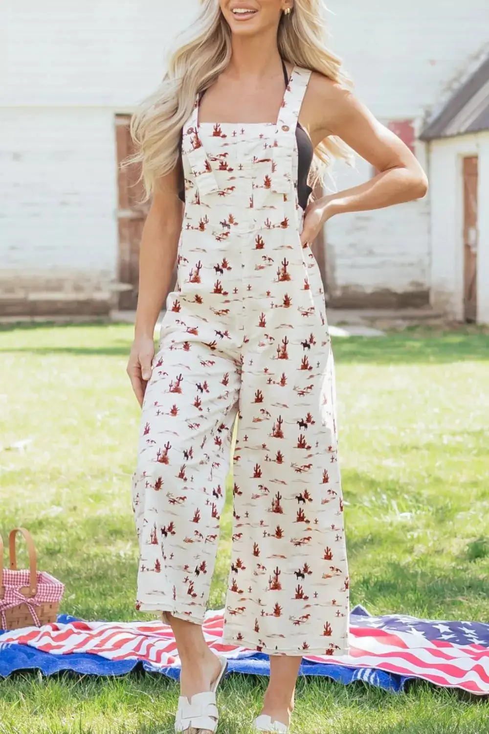 Button Front Western Jumpsuit