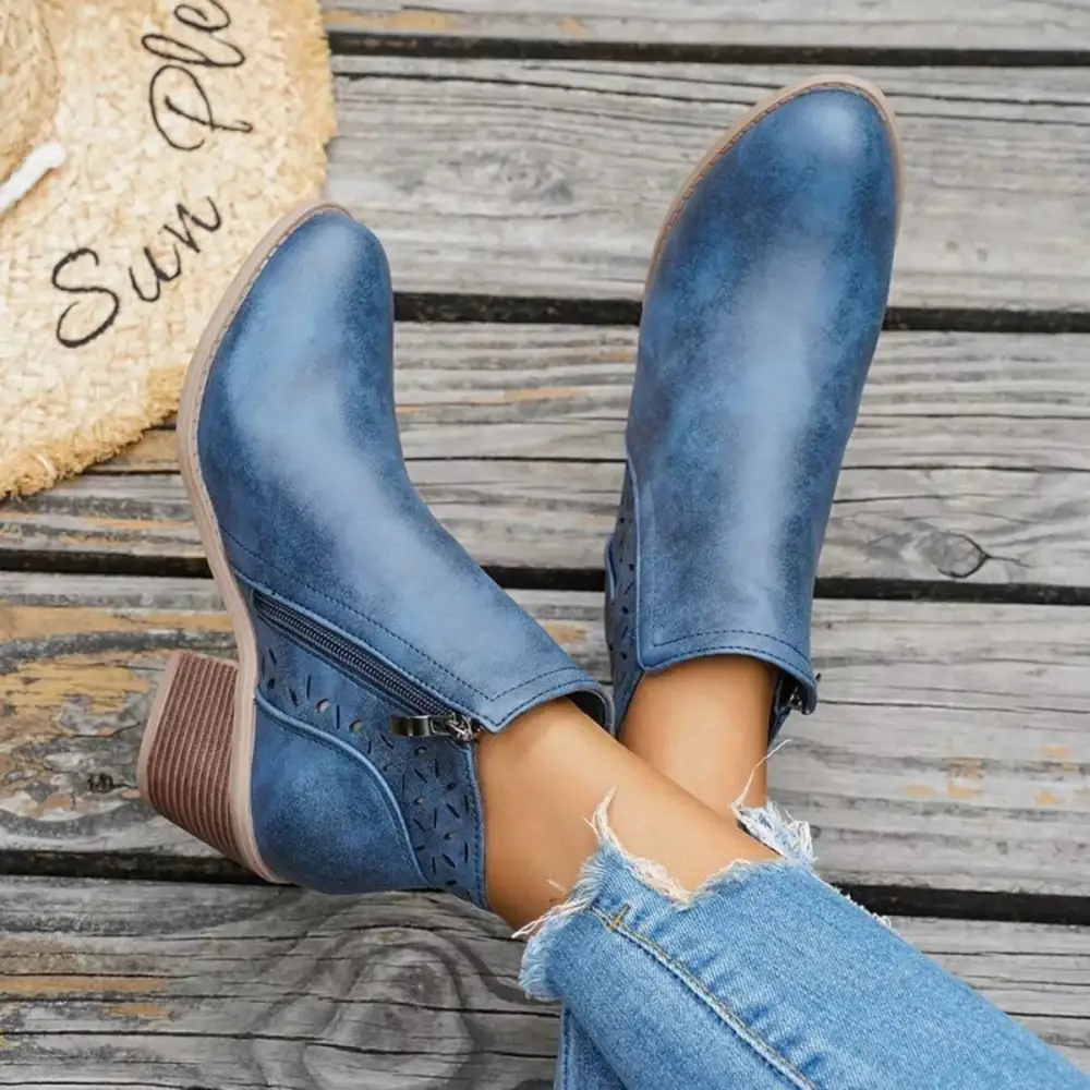 Block-Heel Ankle Boots With Cutout Detail